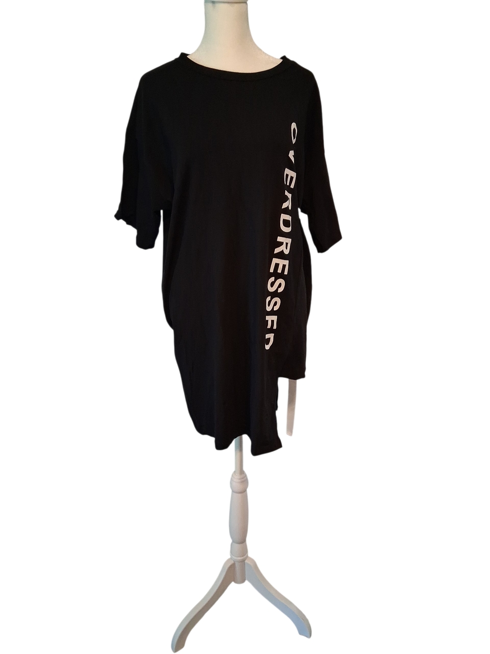 Fashion Nova Black Tee Dress with White Vertical Print